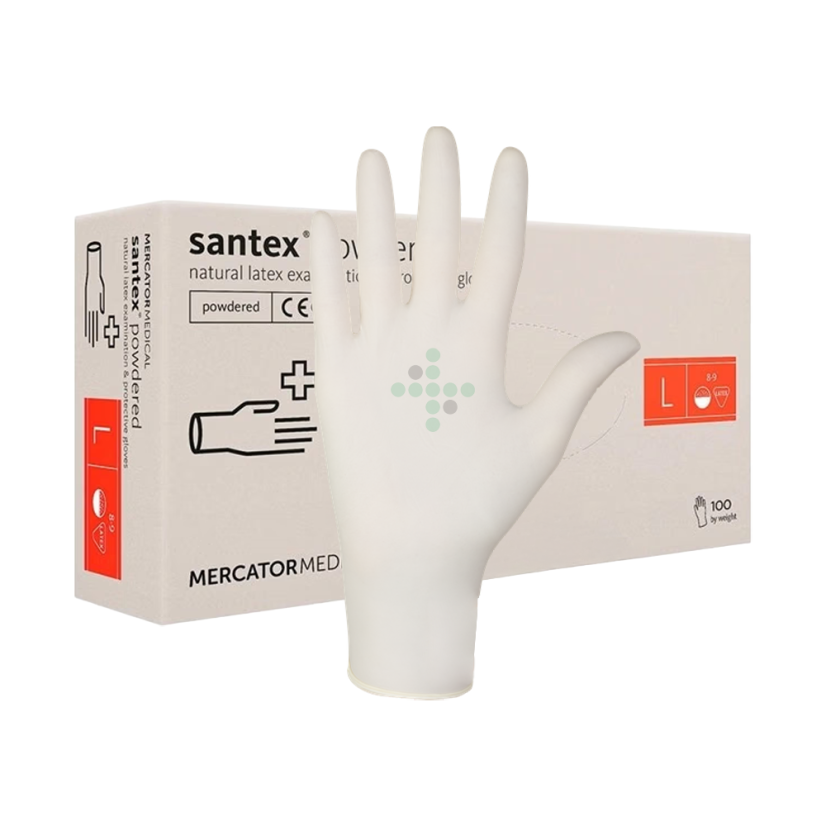 SANTEX latexové rukavice, práškové 100 ks - velikost L