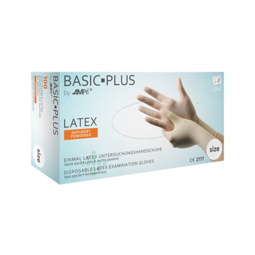 BASIC PLUS latexové rukavice, púdrované - 100 ks